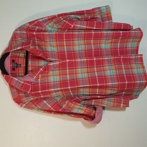 Chaps 3XL blouse, button up pink plaid 3/4 sleeve